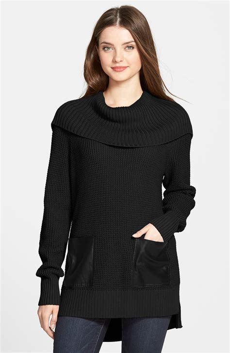 michael kors faux leather pocket cowl neck sweater|MICHAEL KORS Faux Leather Pocket Cowl Neck Sweater.